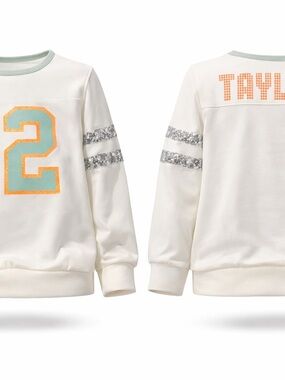 Cream Kids Sweatshirt with Mint & Orange Number and Sequin Stripes Taylor Swift